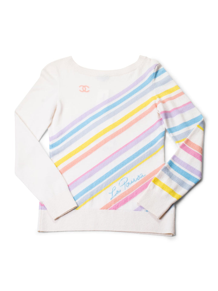 Top Quality Chanel Cashmere CC Logo La Pausa Stripe Sweater White