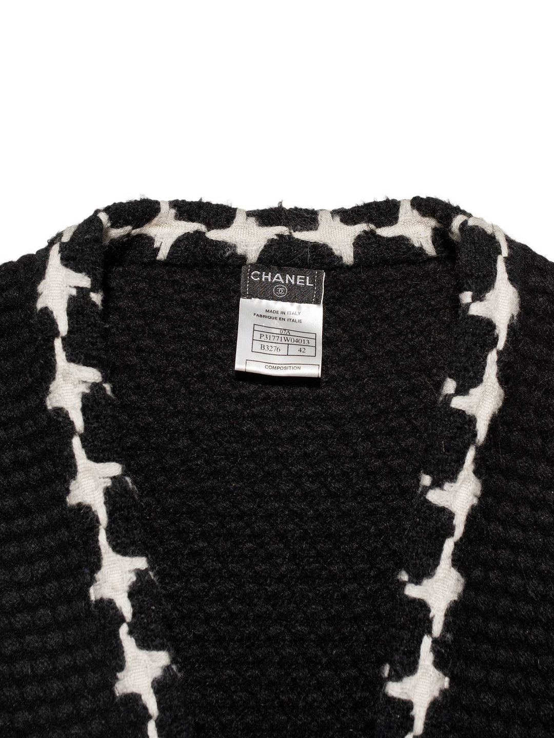 Top Quality Chanel Cashmere Knit Fringe Cardigan Black White