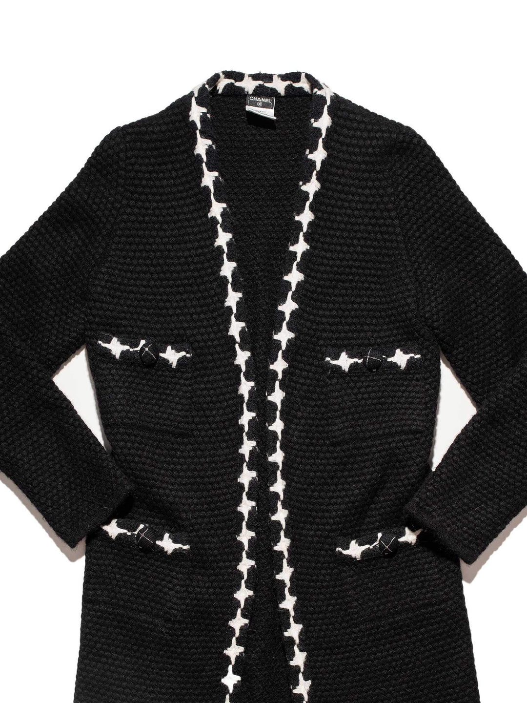 Top Quality Chanel Cashmere Knit Fringe Cardigan Black White