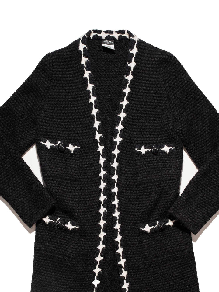 Top Quality Chanel Cashmere Knit Fringe Cardigan Black White