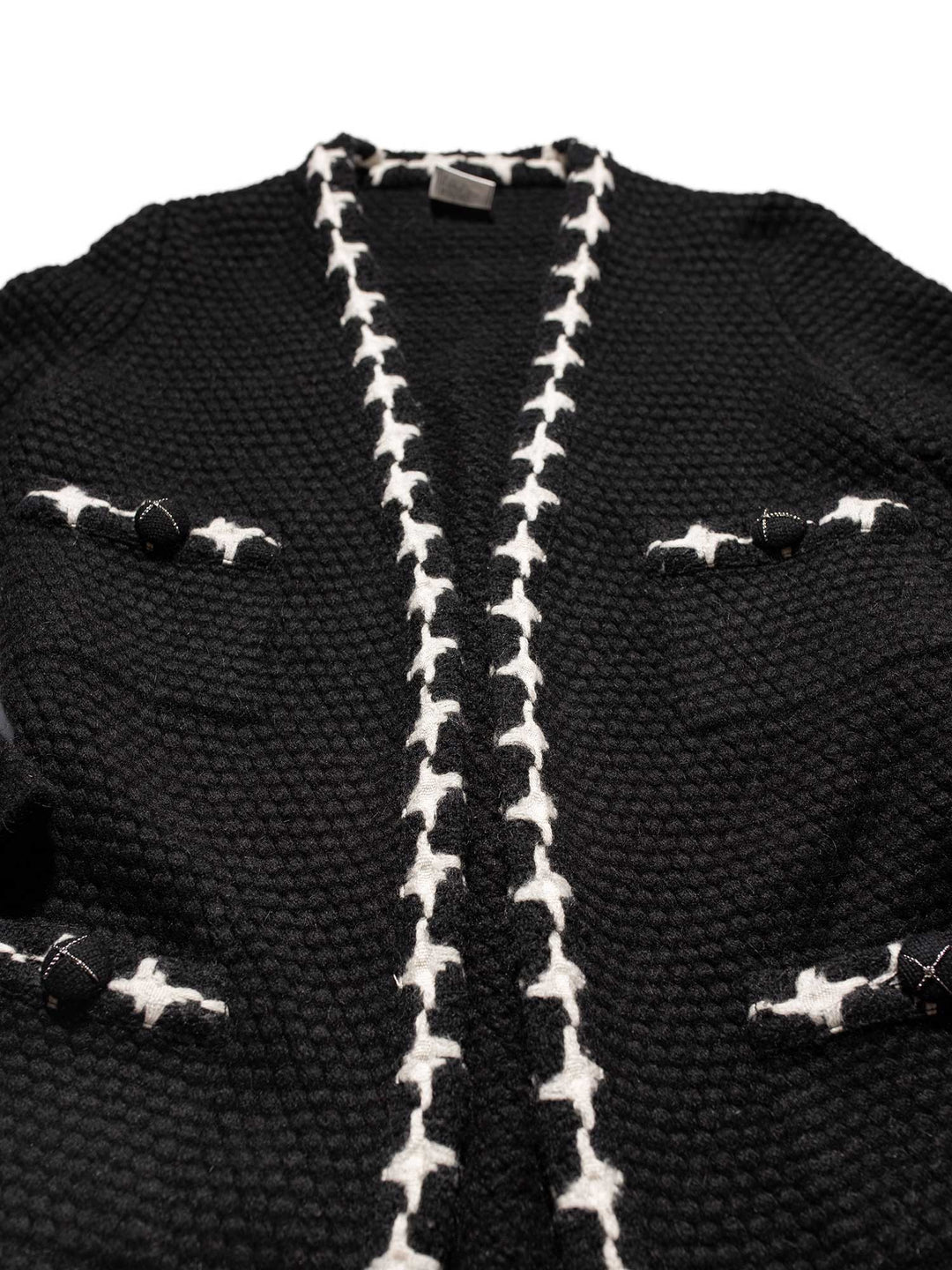Top Quality Chanel Cashmere Knit Fringe Cardigan Black White