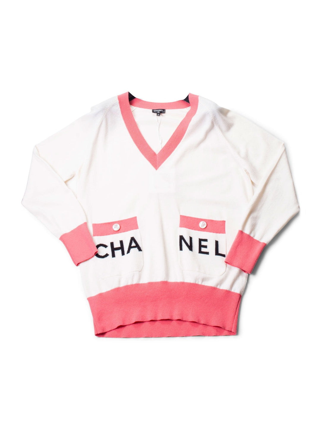 Top Quality Chanel Cashmere Logo Runway Sweater White