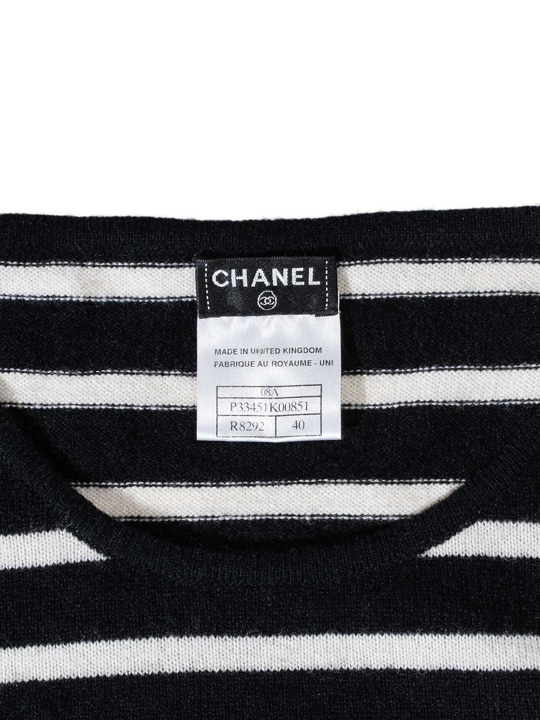 Top Quality Chanel Cashmere Long Chain Necklace Striped Sweater Black White