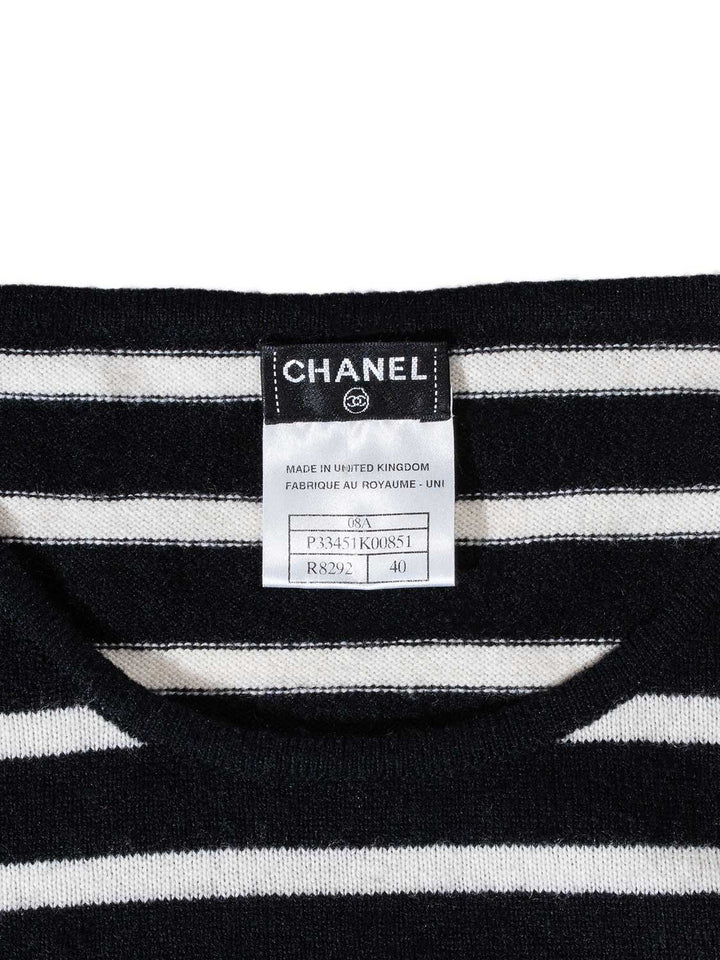 Top Quality Chanel Cashmere Long Chain Necklace Striped Sweater Black White