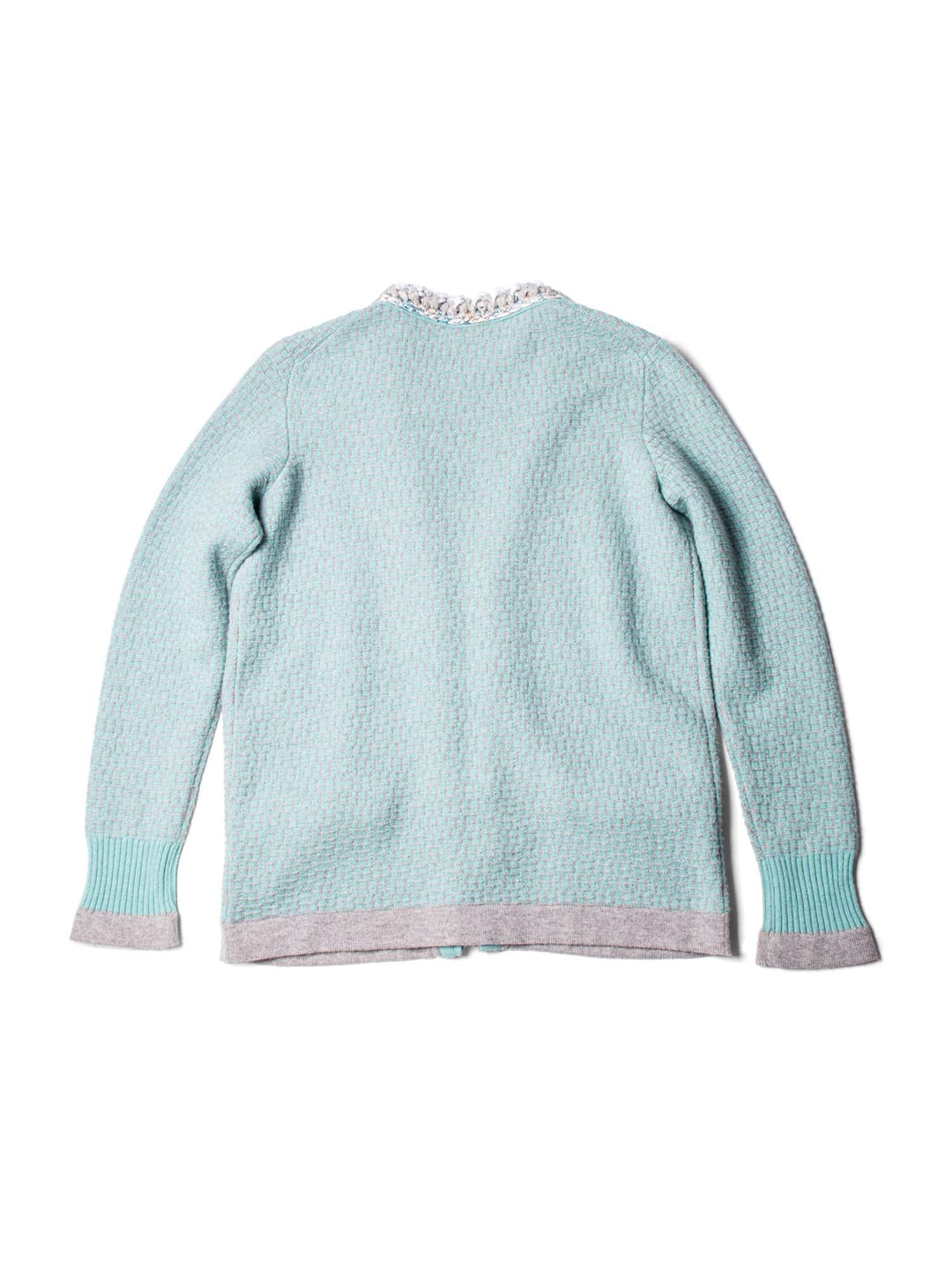 Top Quality Chanel Cashmere Lurex Tweed Chain Cardigan Aqua Grey