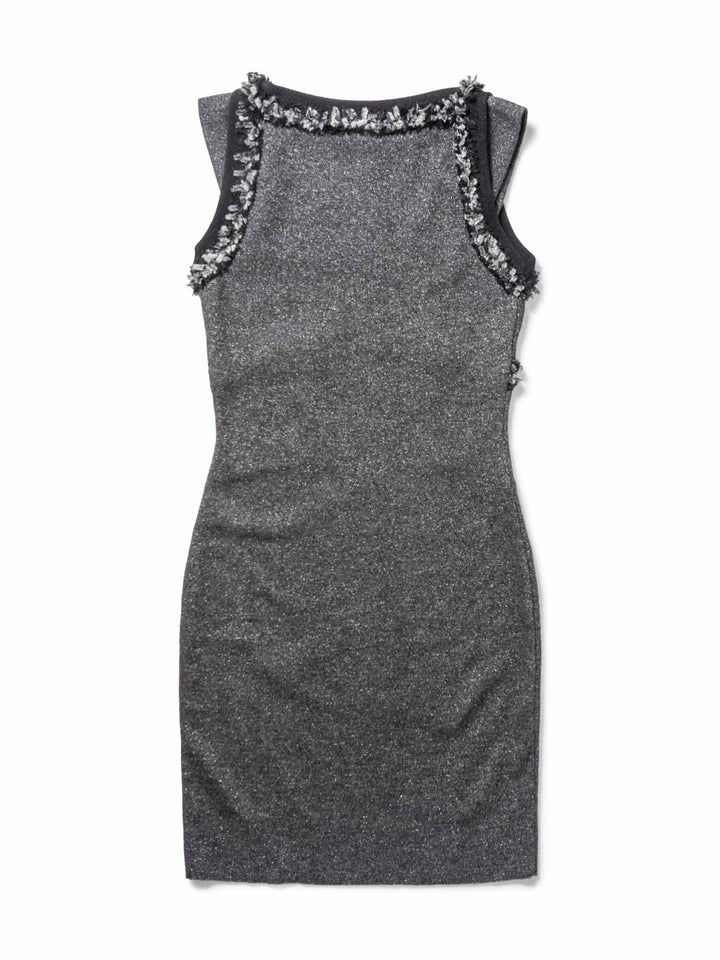 Top Quality Chanel Cashmere Silk Fringe Dress Heather Grey