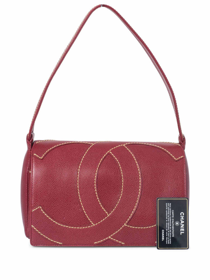Top Quality Chanel Caviar Leather CC Logo Flap Hobo Bag Red