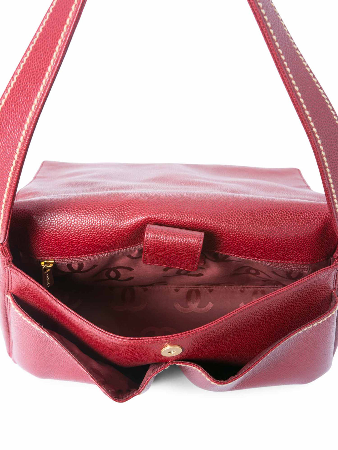 Top Quality Chanel Caviar Leather CC Logo Flap Hobo Bag Red