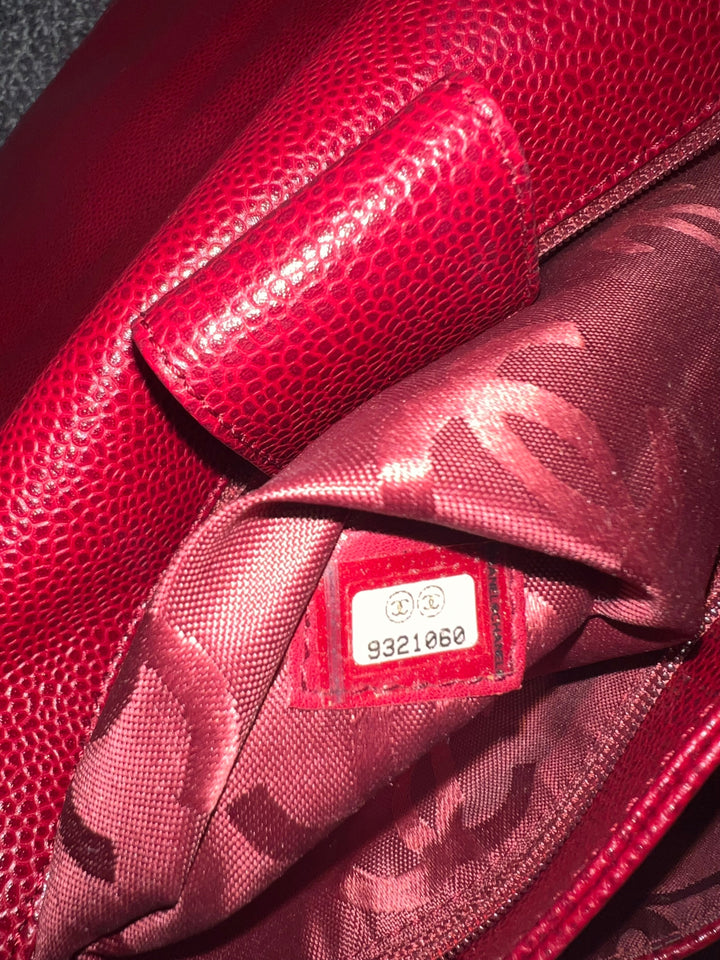 Top Quality Chanel Caviar Leather CC Logo Flap Hobo Bag Red