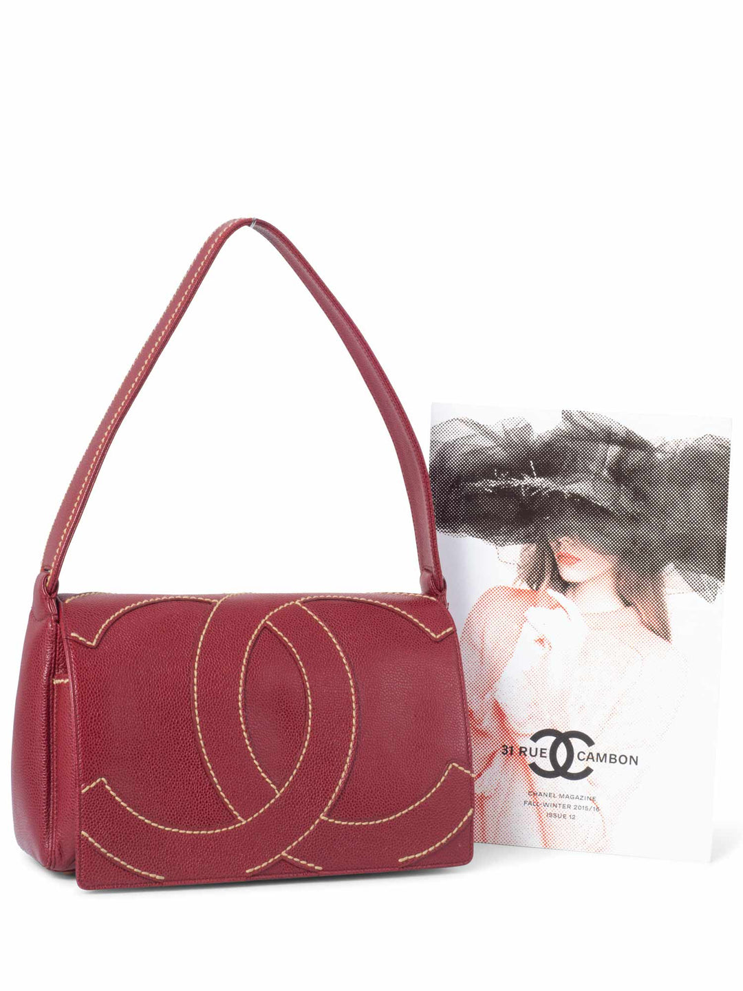 Top Quality Chanel Caviar Leather CC Logo Flap Hobo Bag Red