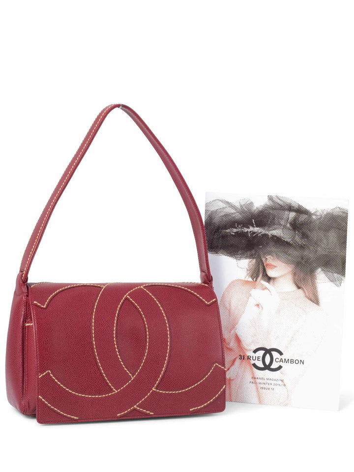 Top Quality Chanel Caviar Leather CC Logo Flap Hobo Bag Red