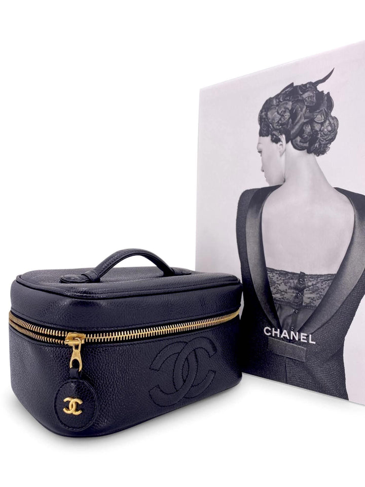 Top Quality Chanel Caviar Leather CC Logo Small Vanity Bag Black