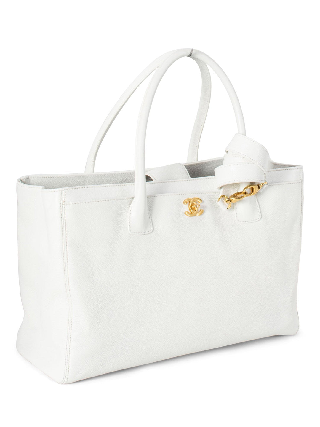 Top Quality Chanel Caviar Leather Cerf Executive Shopper Tote White