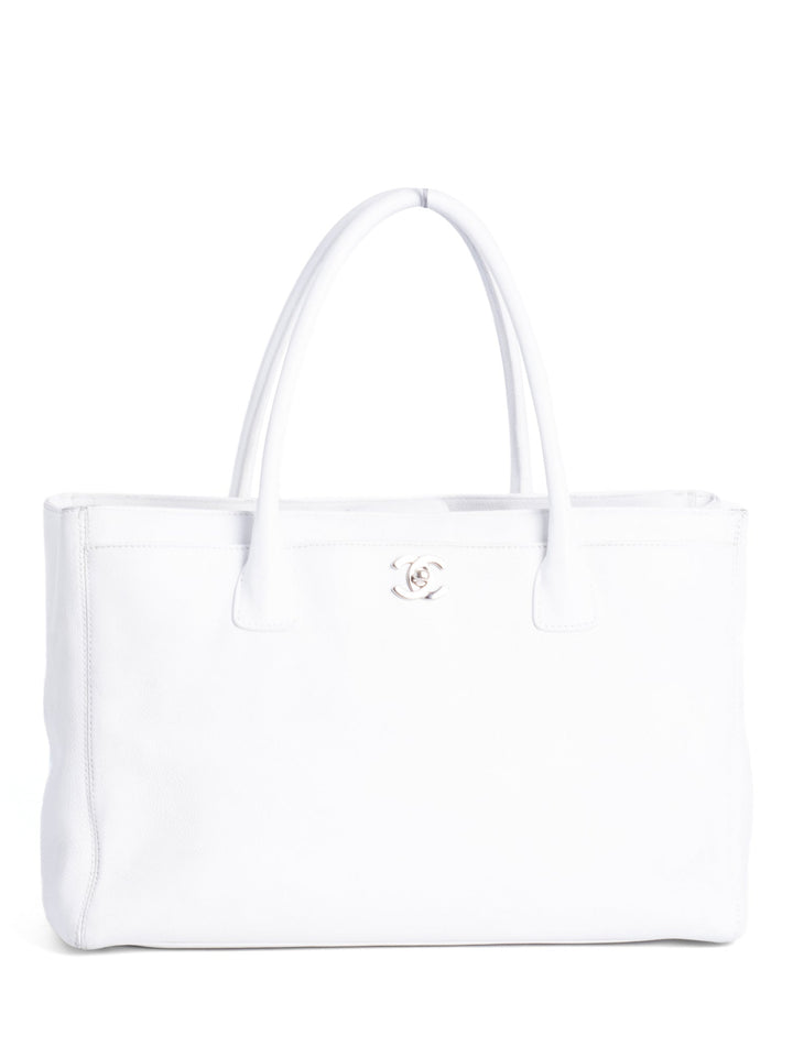 Top Quality Chanel Caviar Leather Cerf Executive Shopper Tote White Silver