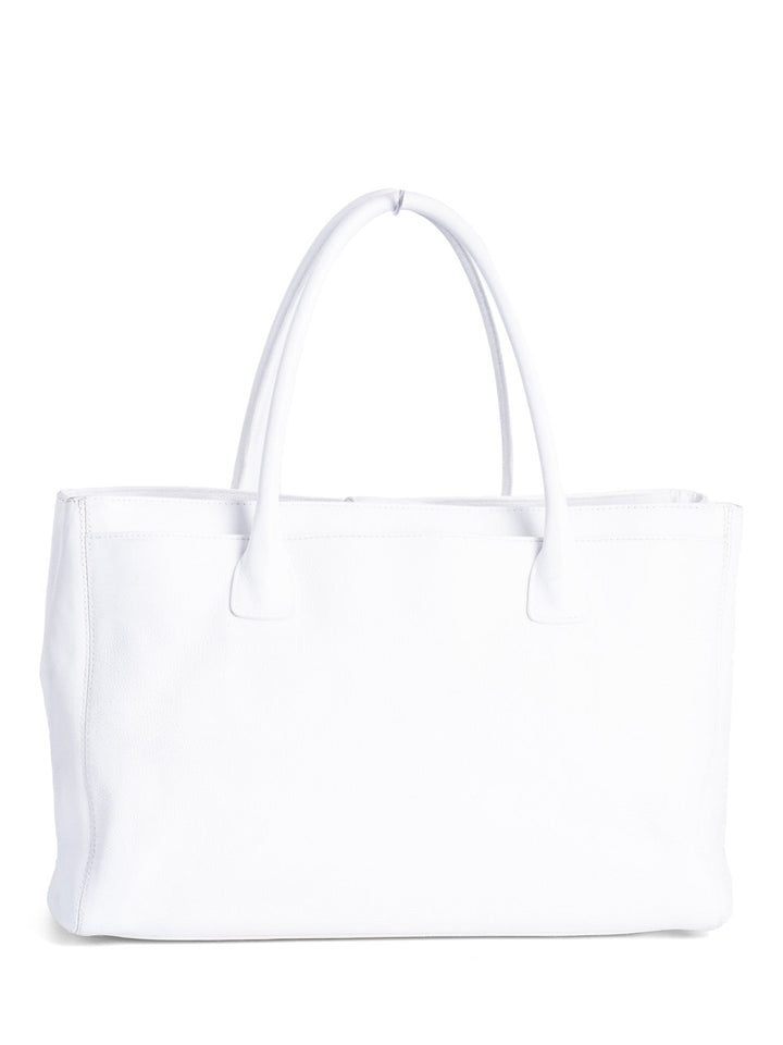 Top Quality Chanel Caviar Leather Cerf Executive Shopper Tote White Silver