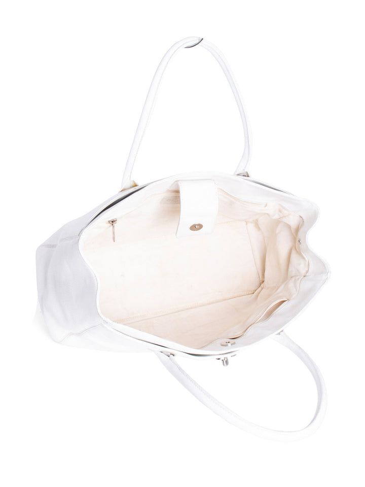 Top Quality Chanel Caviar Leather Cerf Executive Shopper Tote White Silver
