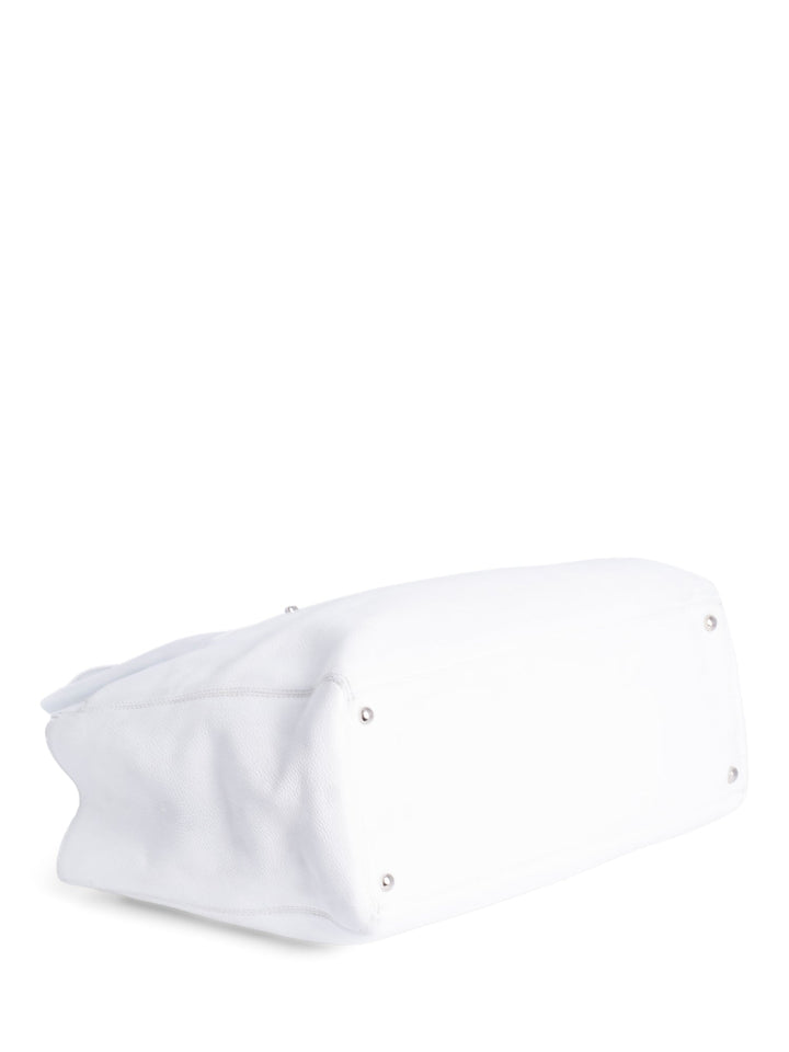Top Quality Chanel Caviar Leather Cerf Executive Shopper Tote White Silver