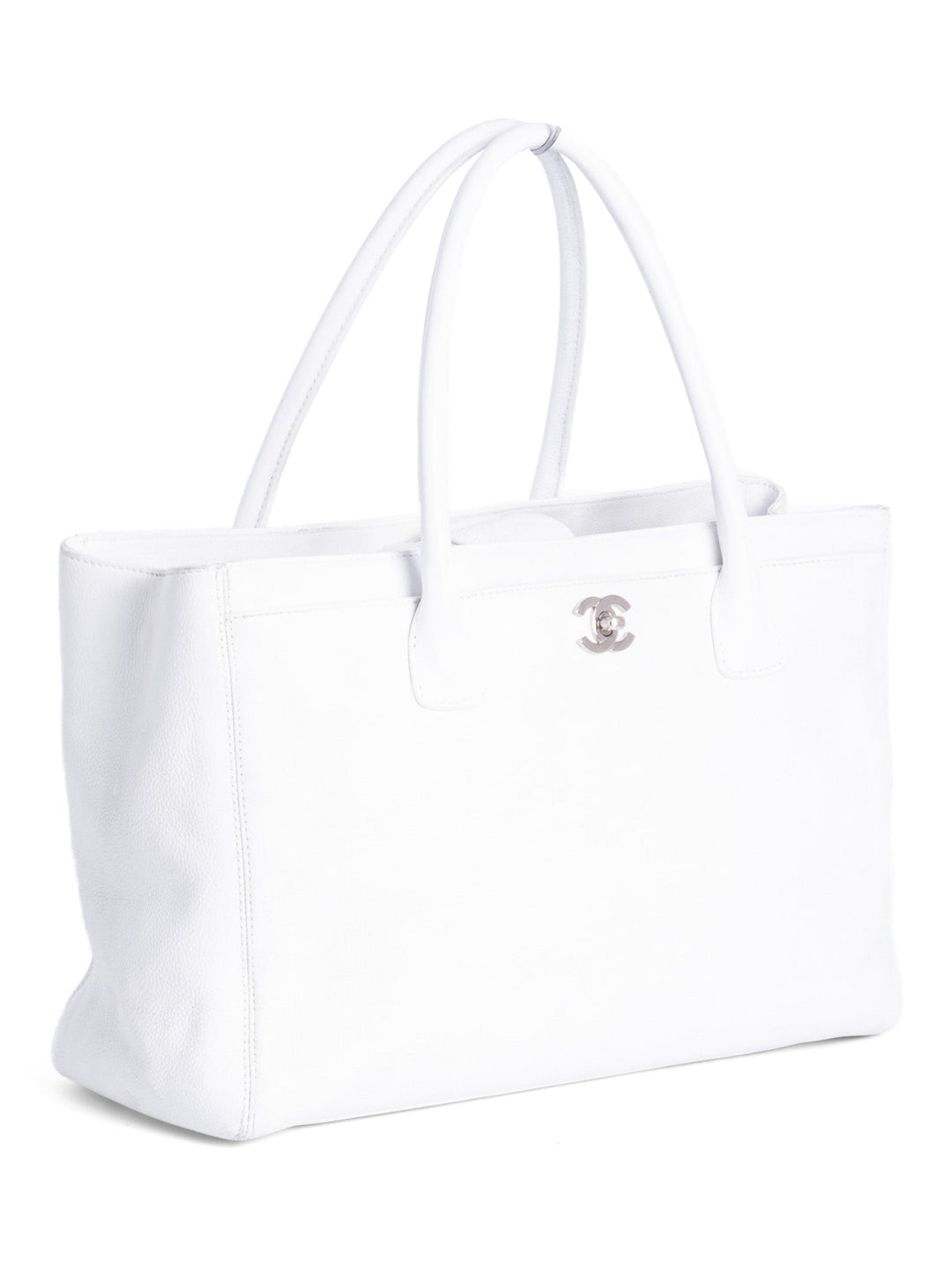 Top Quality Chanel Caviar Leather Cerf Executive Shopper Tote White Silver