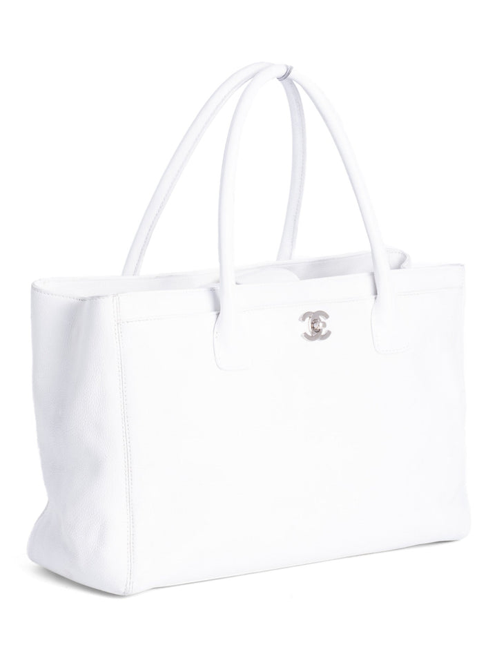 Top Quality Chanel Caviar Leather Cerf Executive Shopper Tote White Silver