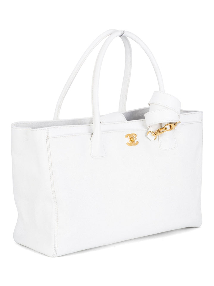 Top Quality Chanel Caviar Leather Cerf Executive Shopper Tote White