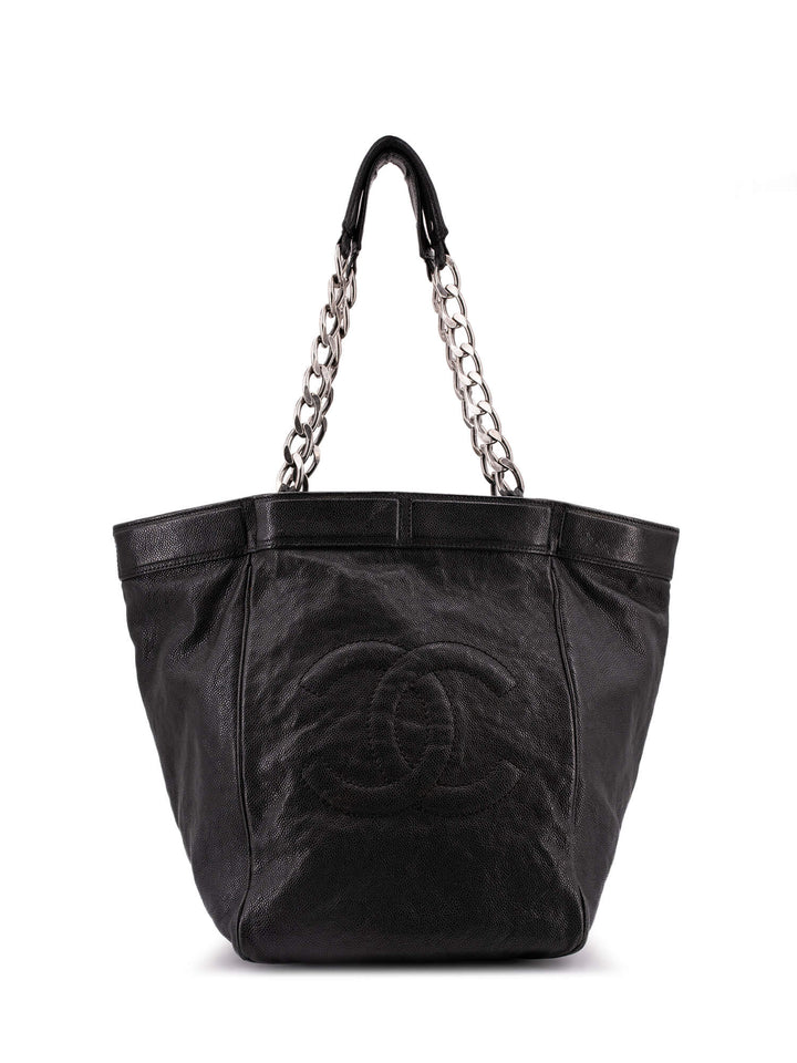 Top Quality Chanel Caviar Leather Large CC Logo Shopper Bag Black