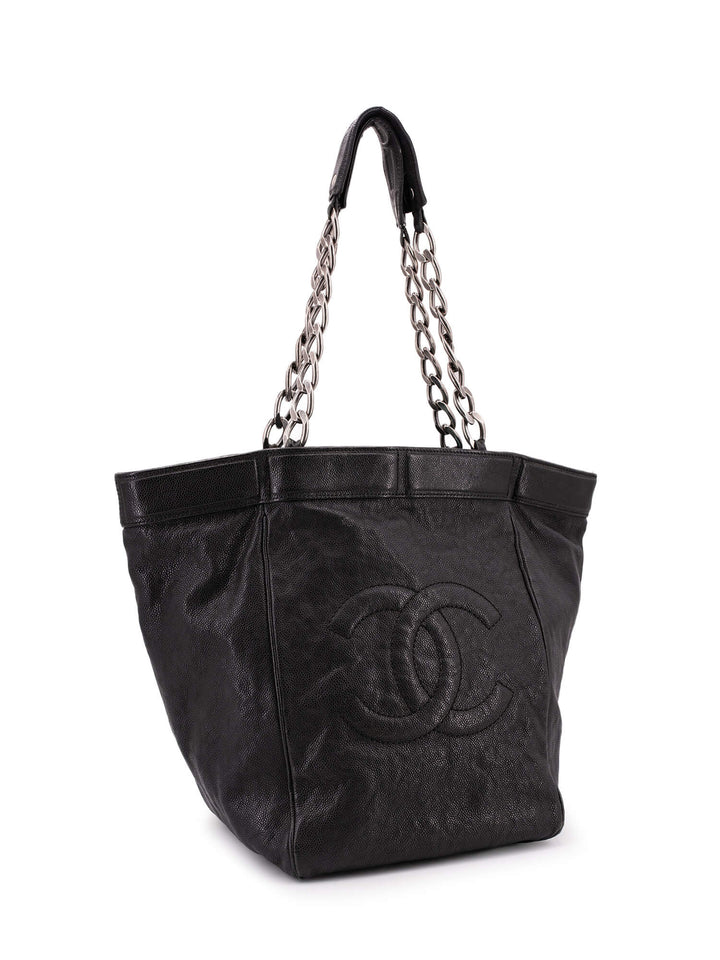 Top Quality Chanel Caviar Leather Large CC Logo Shopper Bag Black