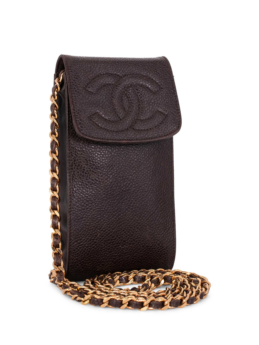 Top Quality Chanel Caviar Leather Phone Messenger Bag Brown