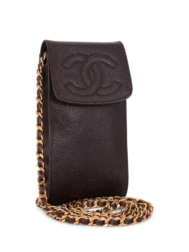 Top Quality Chanel Caviar Leather Phone Messenger Bag Brown