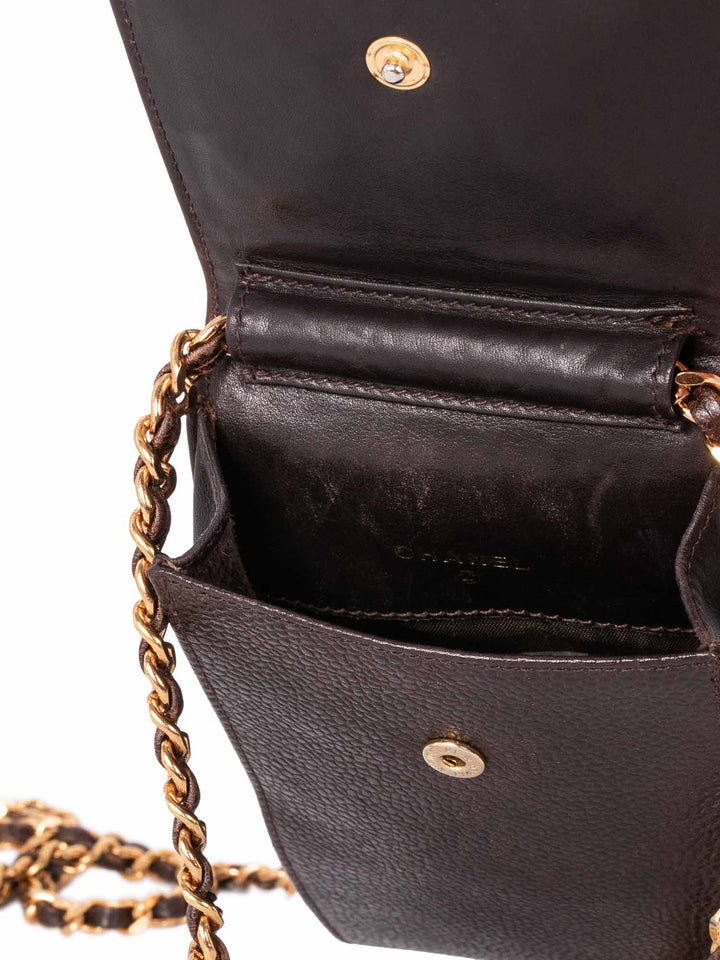 Top Quality Chanel Caviar Leather Phone Messenger Bag Brown