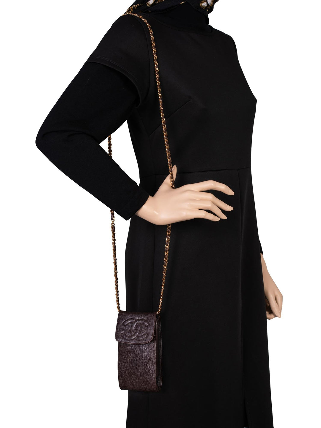 Top Quality Chanel Caviar Leather Phone Messenger Bag Brown