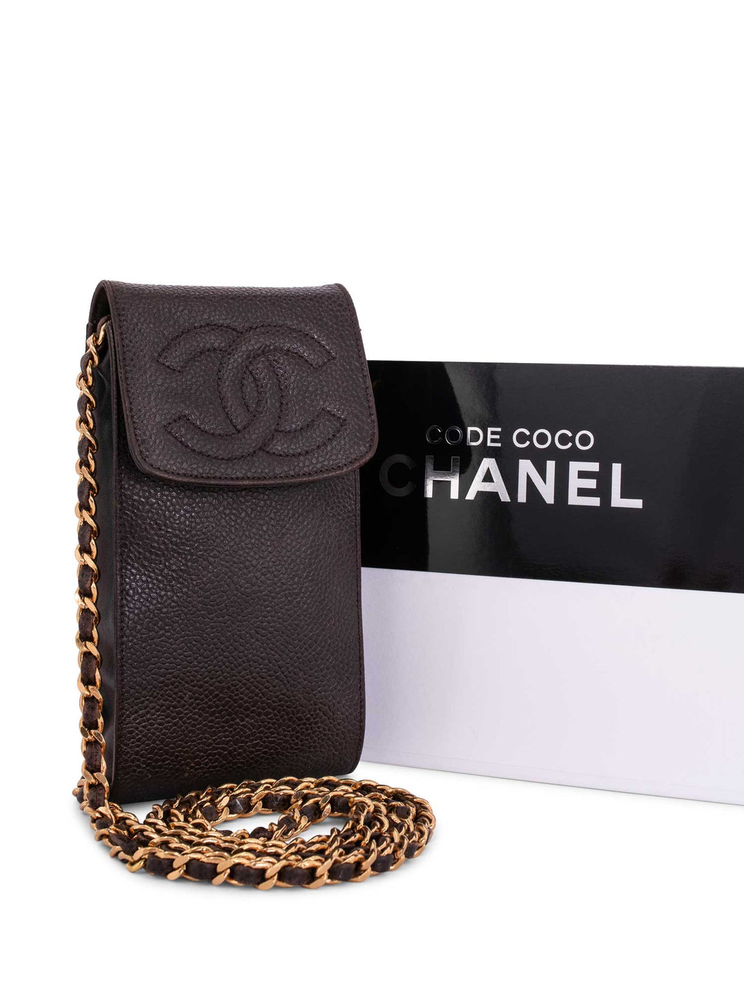 Top Quality Chanel Caviar Leather Phone Messenger Bag Brown