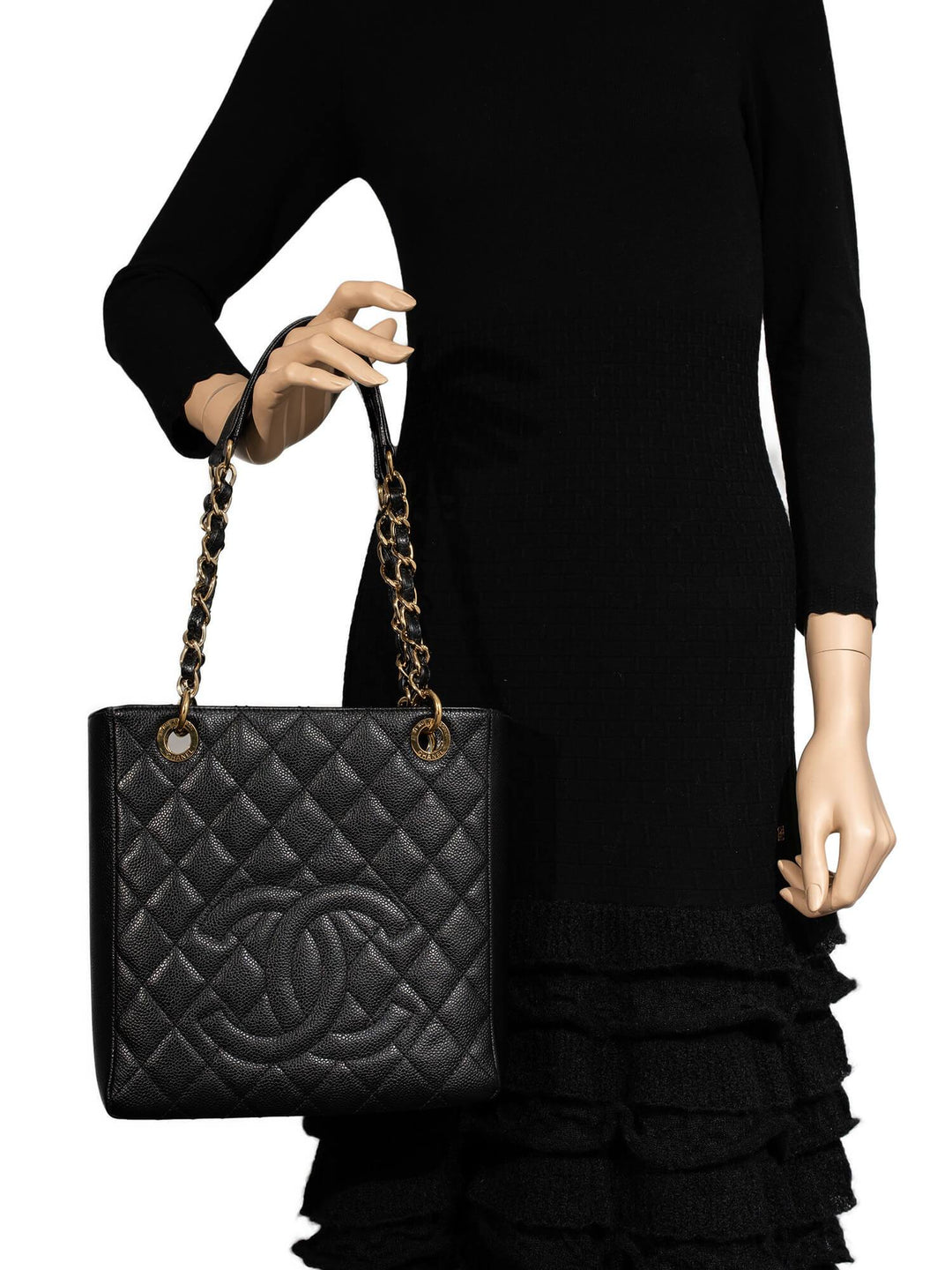 Top Quality Chanel Caviar Quilted CC Logo PST Bag Black