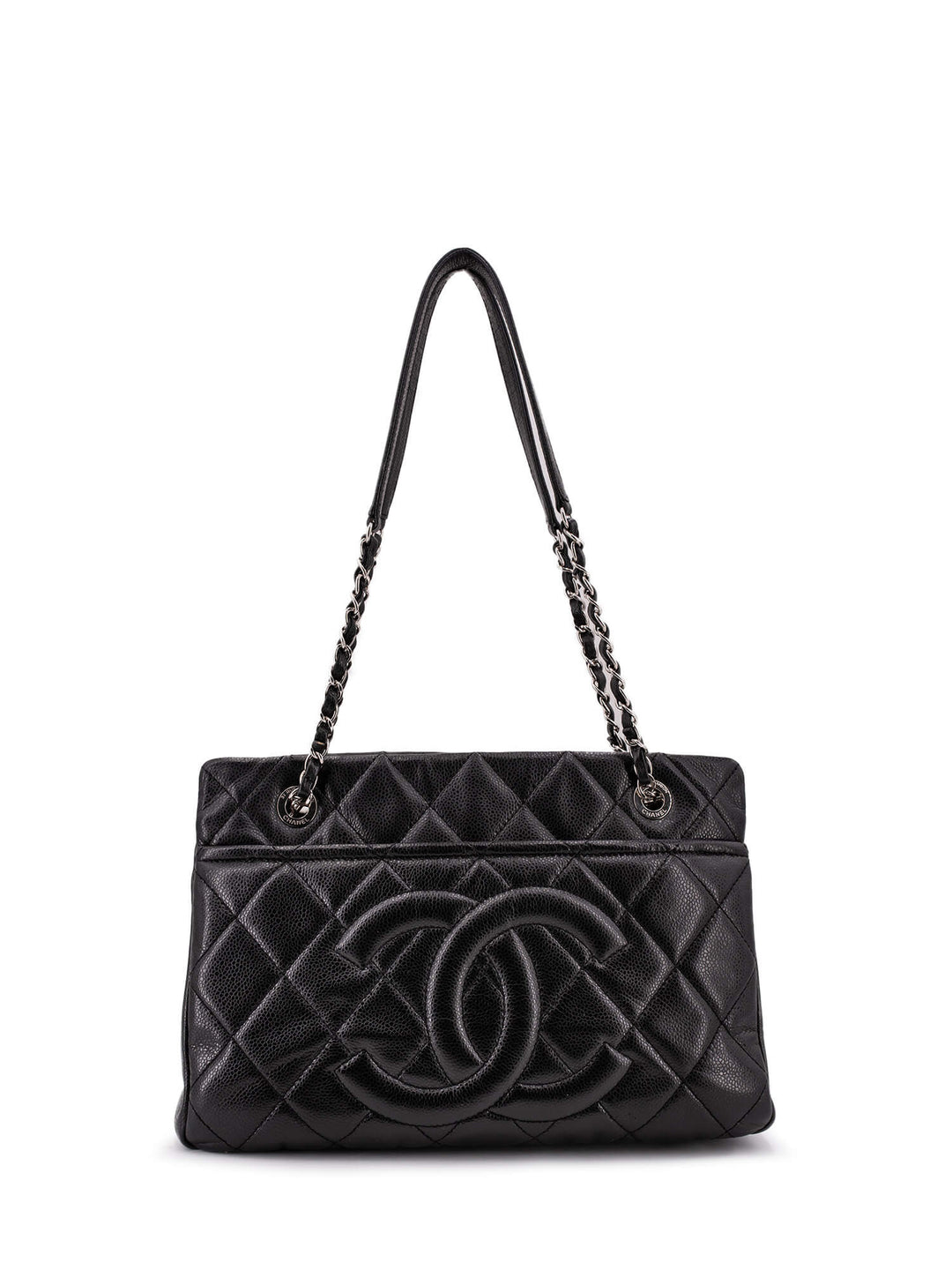 Top Quality Chanel Caviar Quilted Leather CC Logo Shopper Bag Black