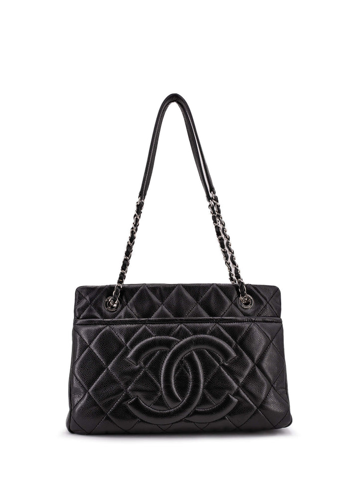 Top Quality Chanel Caviar Quilted Leather CC Logo Shopper Bag Black