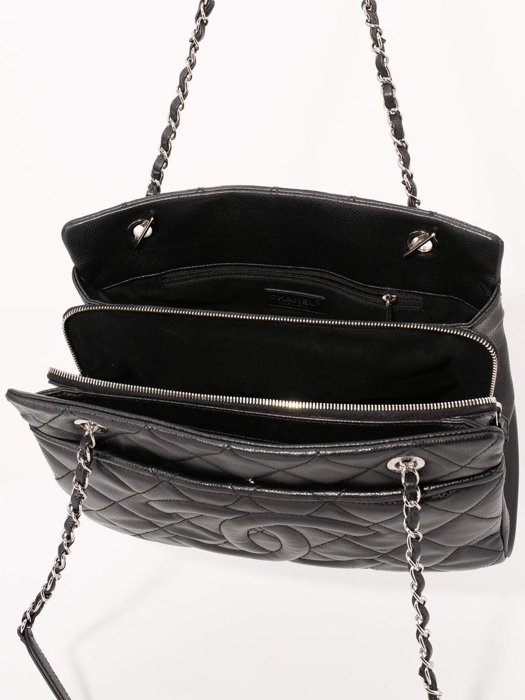 Top Quality Chanel Caviar Quilted Leather CC Logo Shopper Bag Black