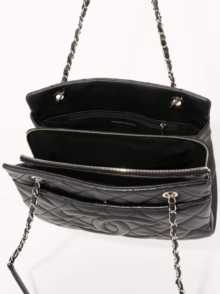 Top Quality Chanel Caviar Quilted Leather CC Logo Shopper Bag Black
