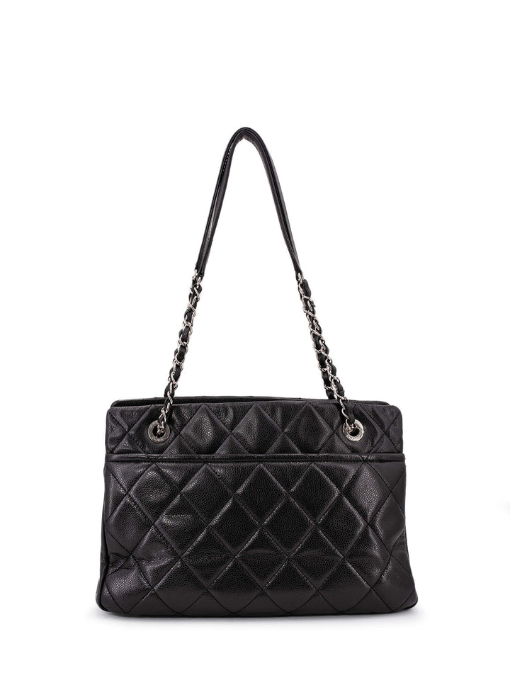 Top Quality Chanel Caviar Quilted Leather CC Logo Shopper Bag Black