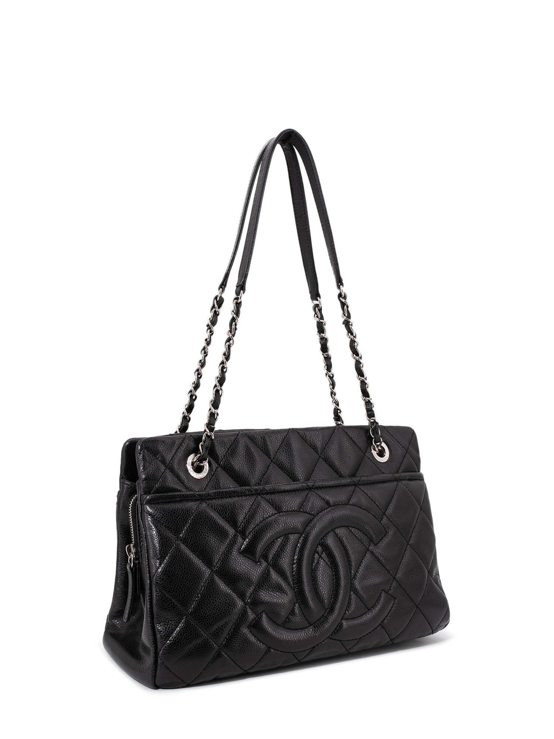 Top Quality Chanel Caviar Quilted Leather CC Logo Shopper Bag Black