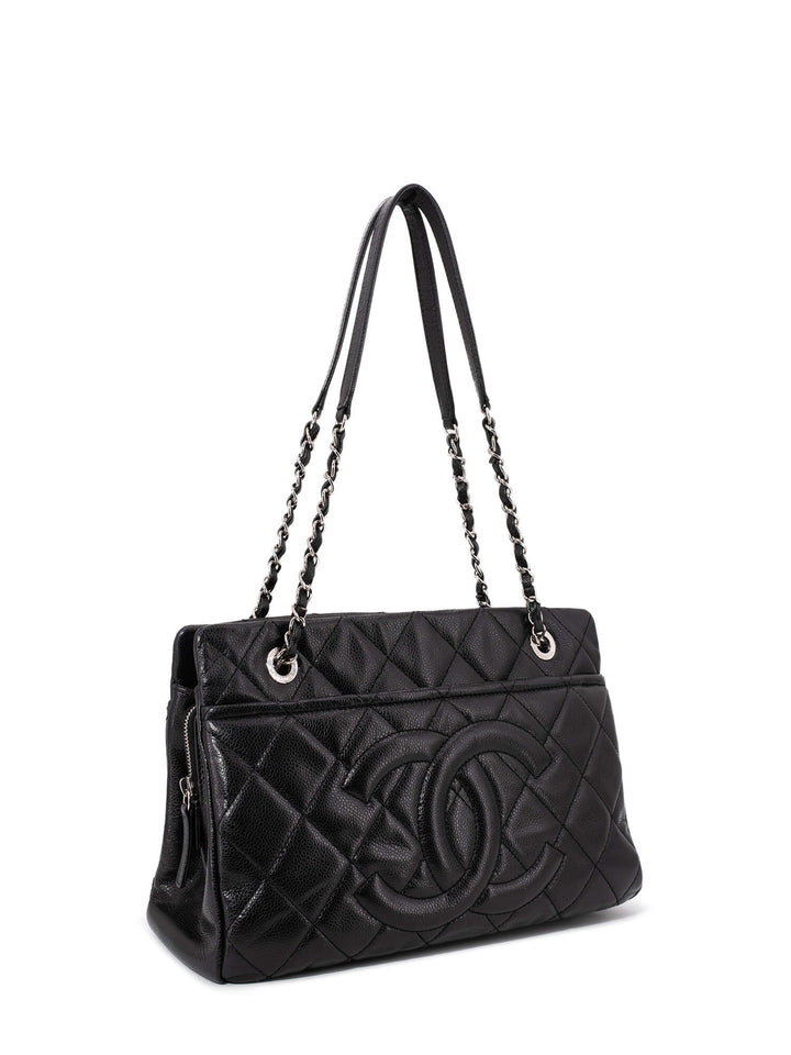 Top Quality Chanel Caviar Quilted Leather CC Logo Shopper Bag Black