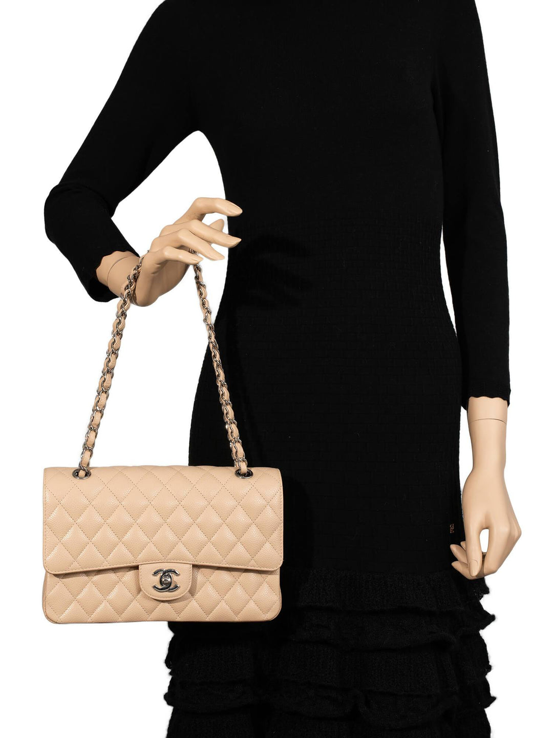 Top Quality Chanel Caviar Quilted Medium Double Flap Bag Beige