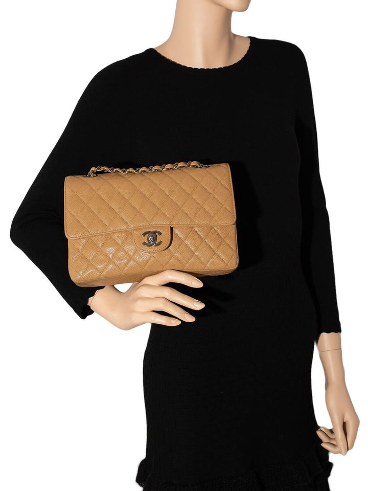 Top Quality Chanel Caviar Quilted Medium Double Flap Bag Beige
