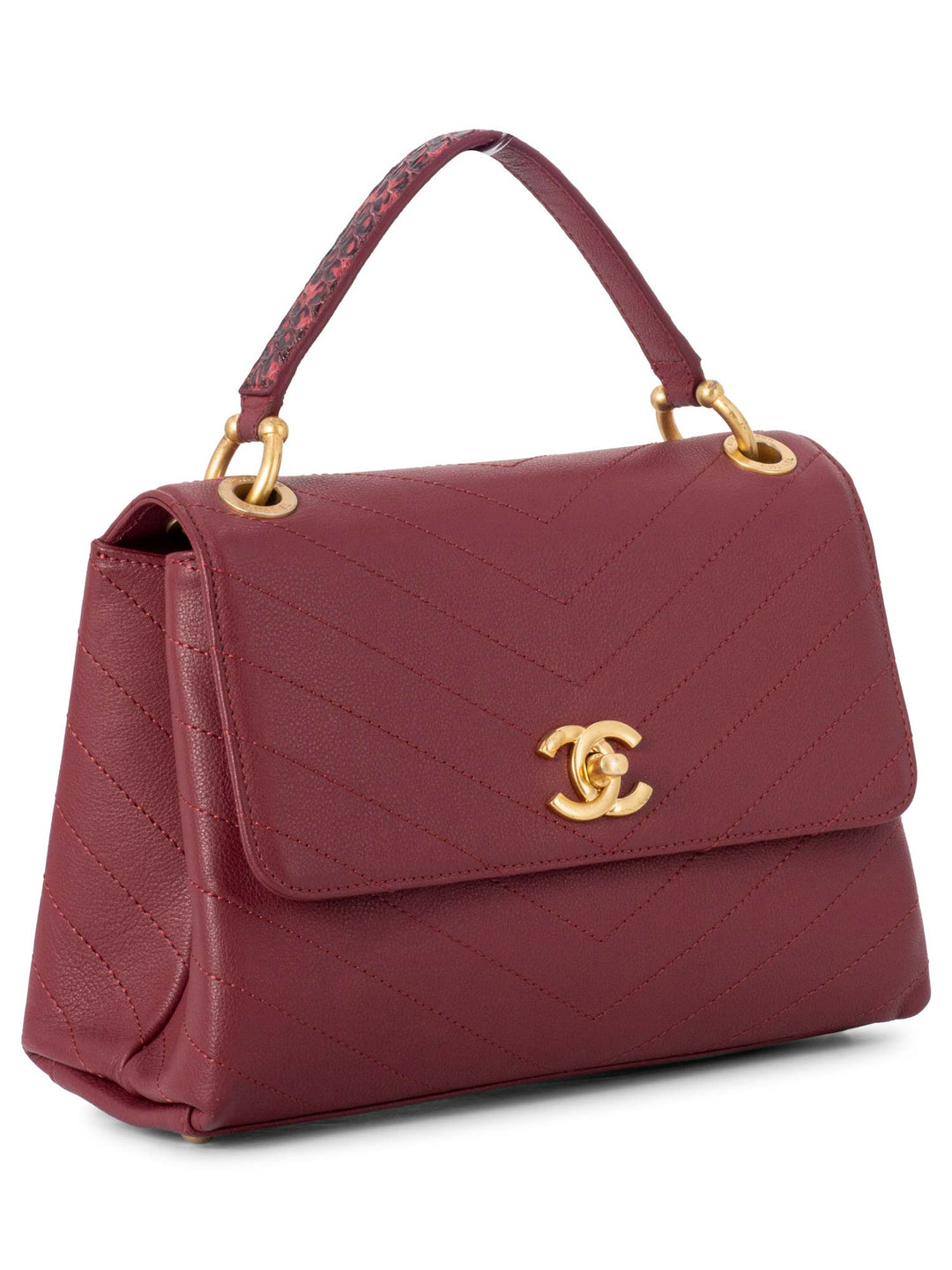 Top Quality Chanel Chevron Caviar Leather Top Handle Flap Bag Burgundy