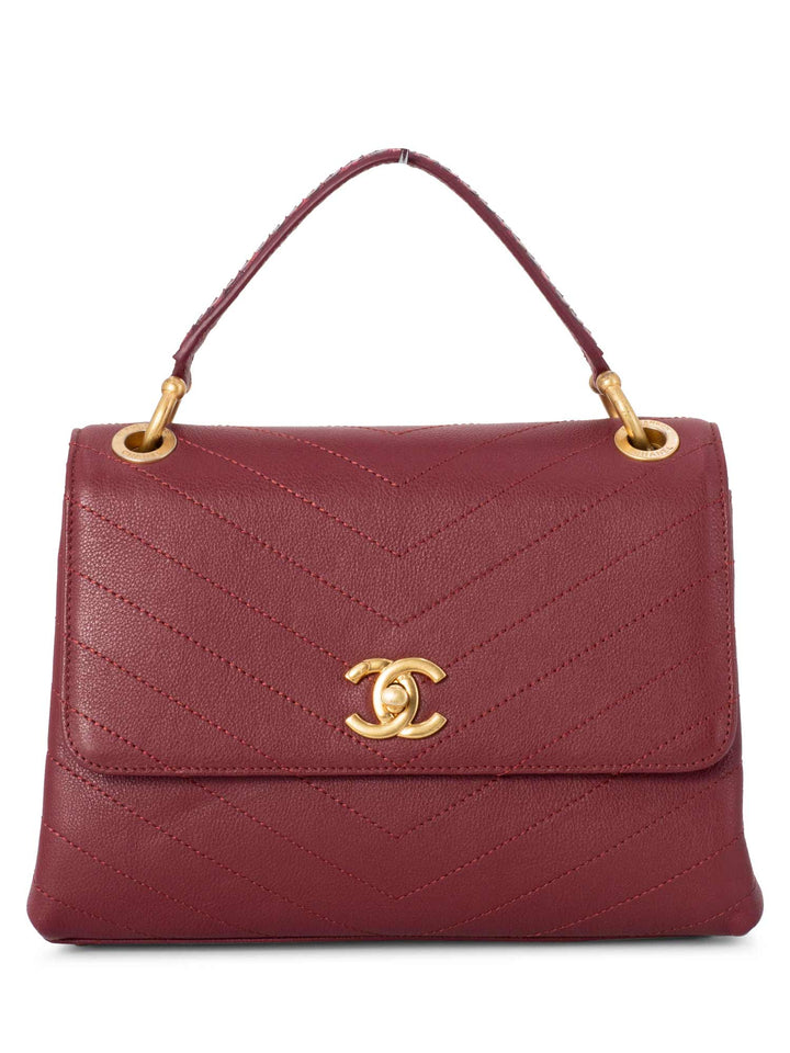 Top Quality Chanel Chevron Caviar Leather Top Handle Flap Bag Burgundy