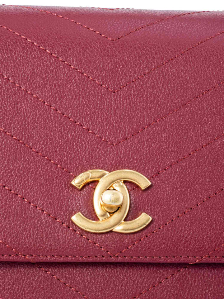 Top Quality Chanel Chevron Caviar Leather Top Handle Flap Bag Burgundy