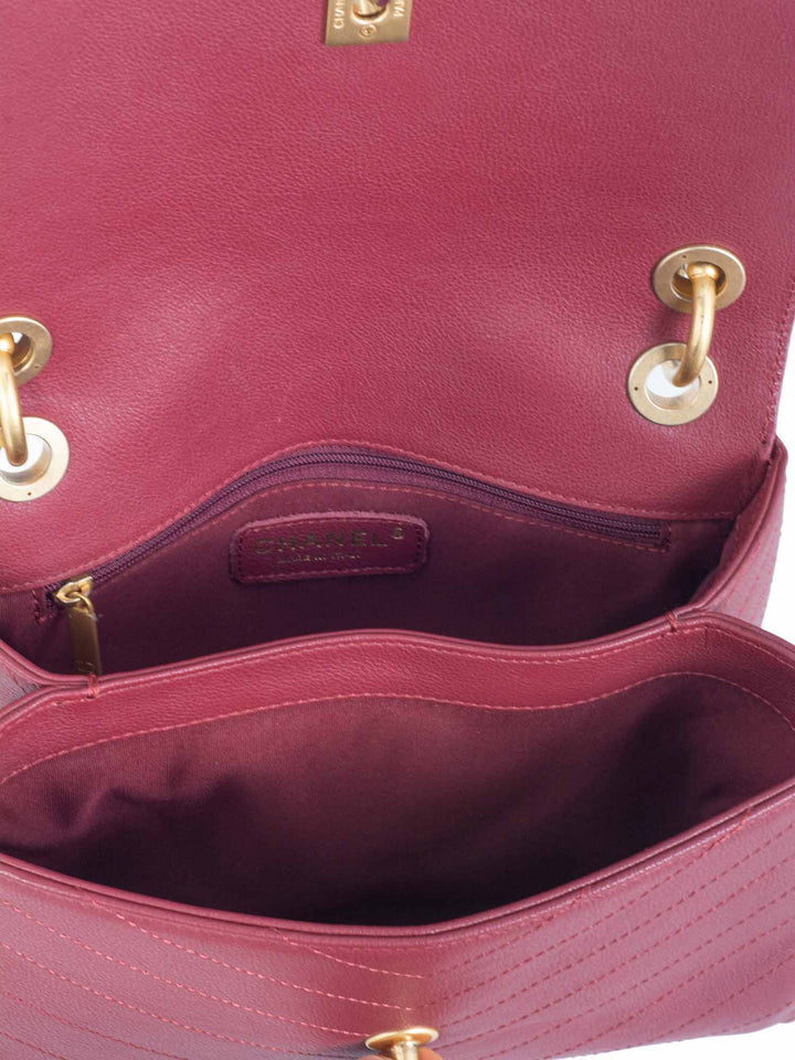 Top Quality Chanel Chevron Caviar Leather Top Handle Flap Bag Burgundy
