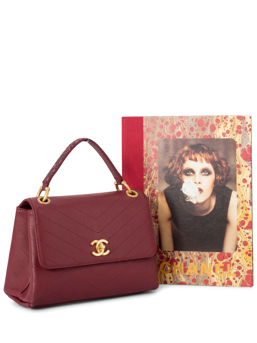 Top Quality Chanel Chevron Caviar Leather Top Handle Flap Bag Burgundy