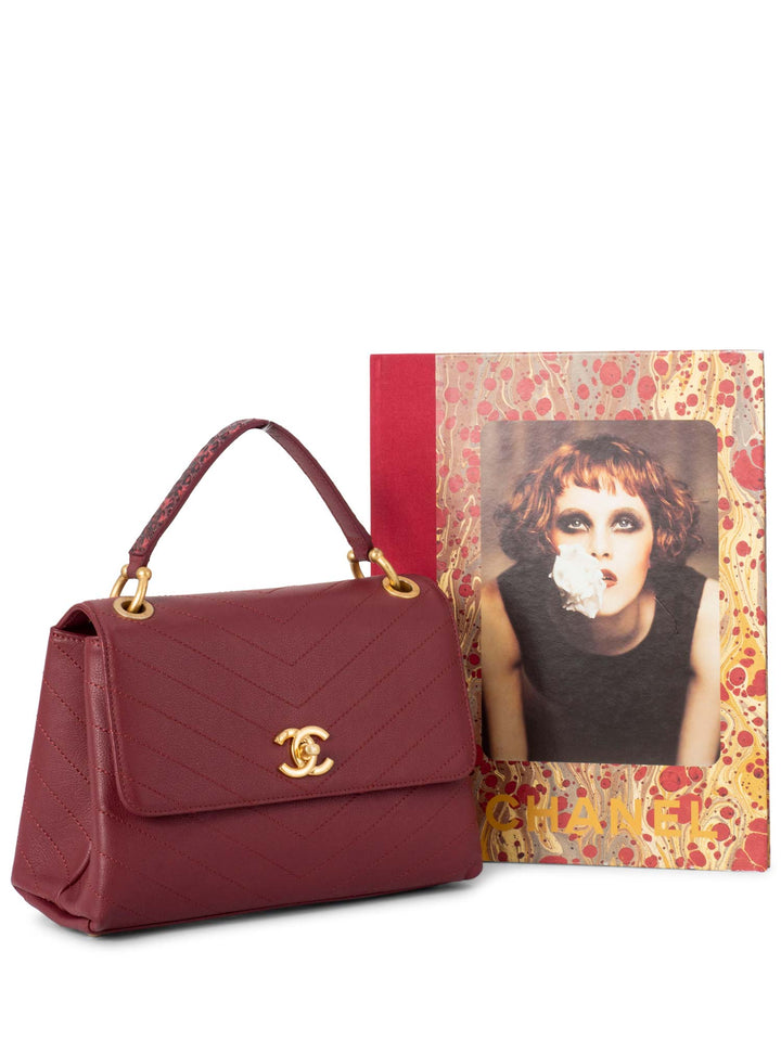 Top Quality Chanel Chevron Caviar Leather Top Handle Flap Bag Burgundy