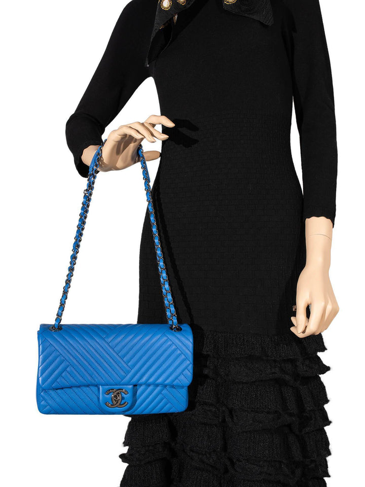 Top Quality Chanel Chevron Quilted Leather Flap Bag Royal Blue