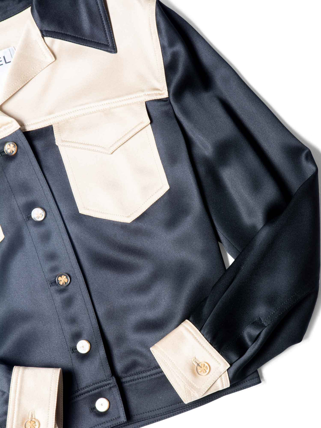 Top Quality Chanel Clover Satin Silk Cropped Jacket Black Gold
