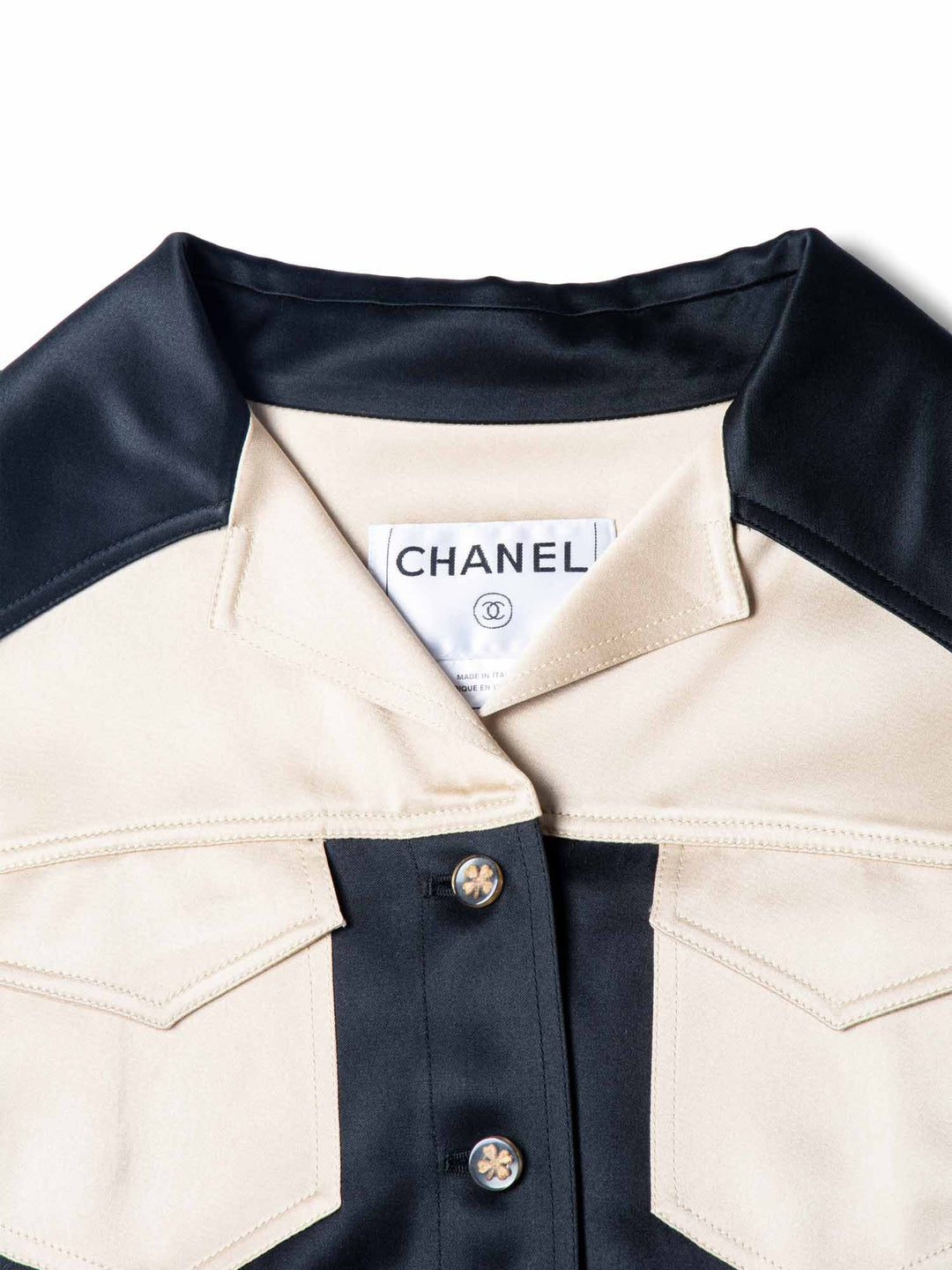 Top Quality Chanel Clover Satin Silk Cropped Jacket Black Gold